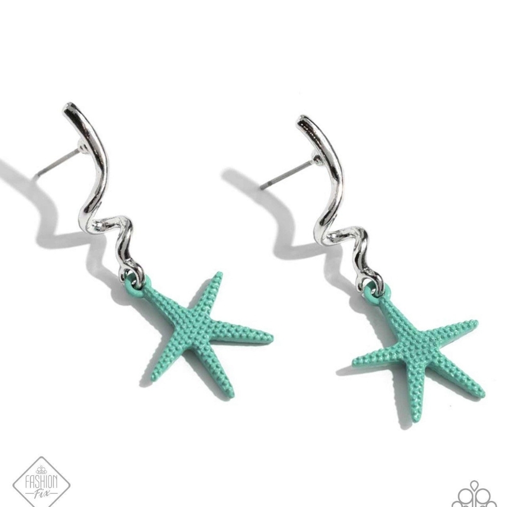 Silver and Turquoise Starfish Earrings Written in the STARFISH Blue Star Fashion